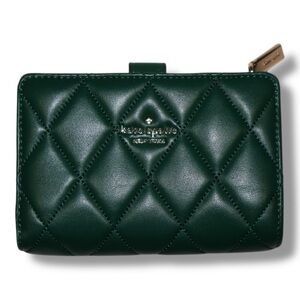 Kate Spade Carey Medium Compact Bifold leather Wallet deep jade color nwot